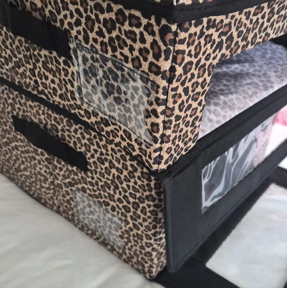 Set Of Two Animal Print Collapsible Storage Fabric Bins With See Through Window